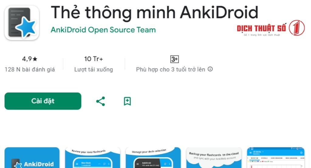 App dịch từ tiếng Nhật sang tiếng Việt Nam: Thẻ thông minh AnkiDroid