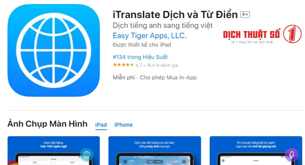 ứng dụng dịch thuật hàng đầu iTranslate Dịch và Từ Điển