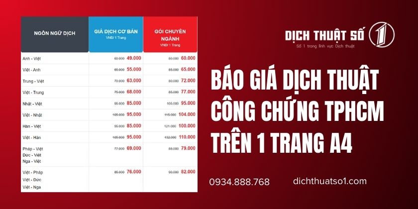 Báo giá dịch thuật công chứng TPHCM trên 1 trang a4