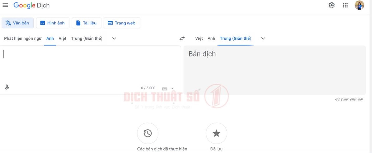 Website dịch tiếng Anh sang tiếng trung online với Google Dịch