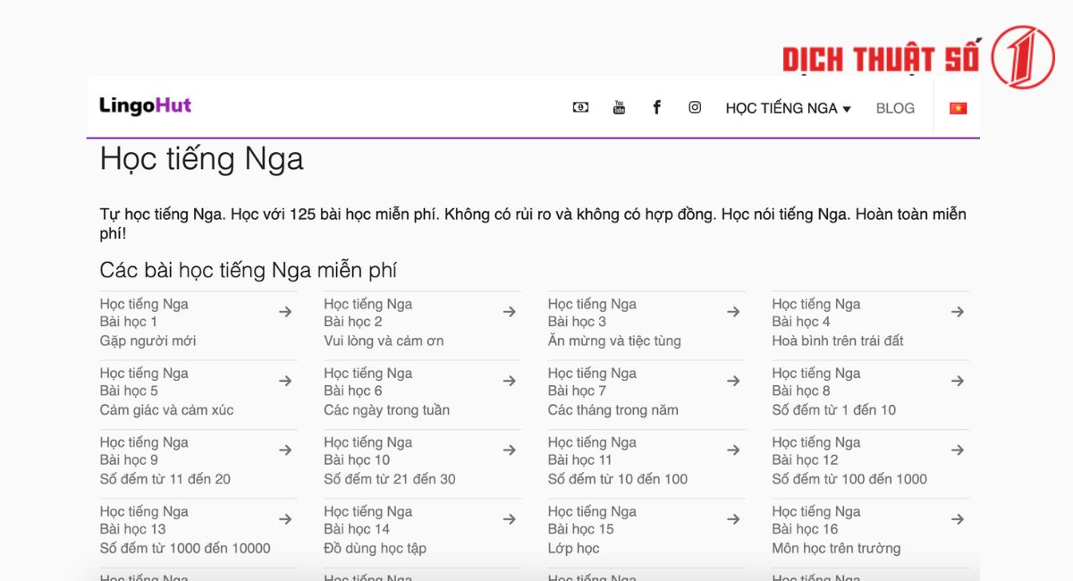 LingoHut là một trang web học tiếng Nga cơ bản online hữu ích