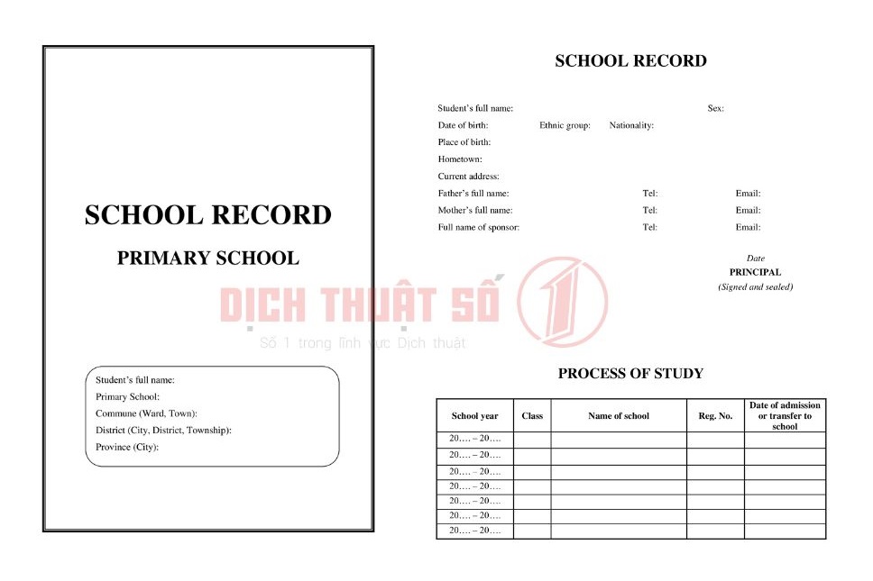 Mẫu dịch thuật học bạ cấp 2 sang tiếng Anh