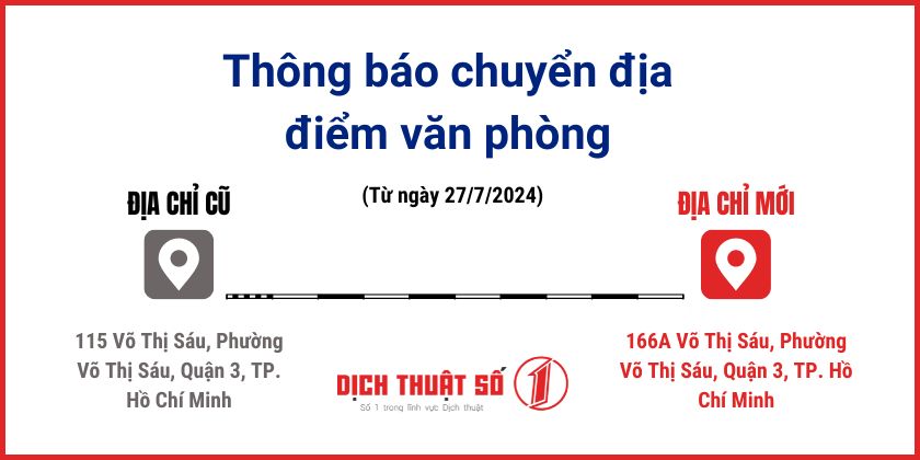 Thông báo về việc chuyển địa điểm văn phòng