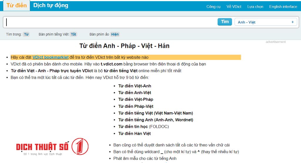 web dịch tiếng việt sang tiếng anh Vdict.com