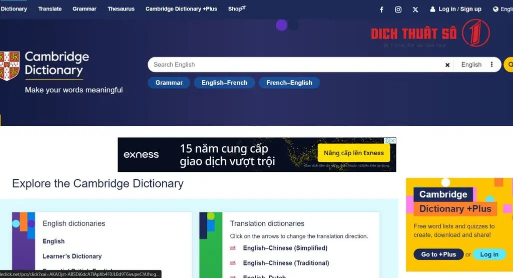 Cambridge Dictionary là trang web kiêm từ điển dịch tiếng Việt sang tiếng Anh chính xác