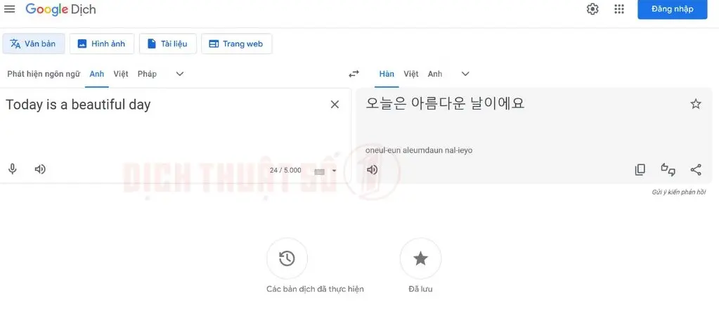 Google Dịch tiếng Anh sang tiếng Hàn​ Quốc