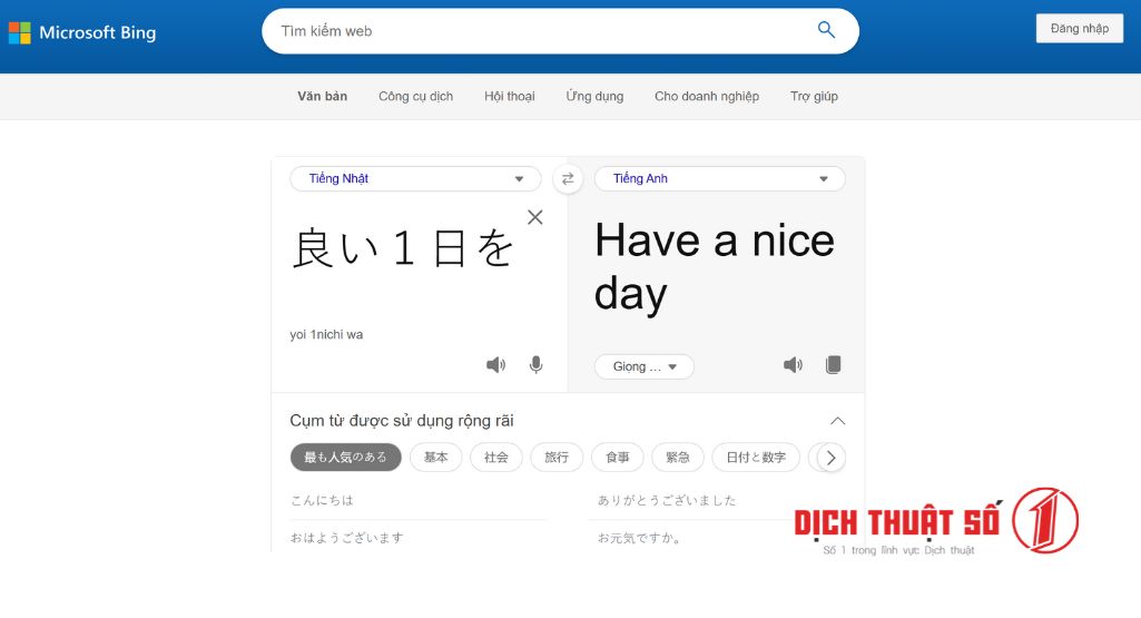 Bing - Dịch từ Tiếng Nhật sang Tiếng Anh miễn phí