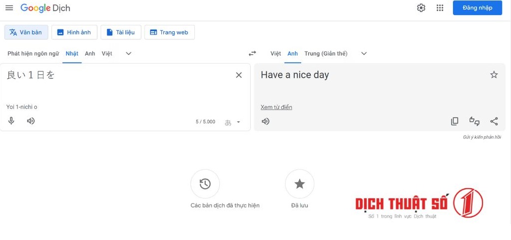 Google dịch tiếng Nhật sang tiếng Anh