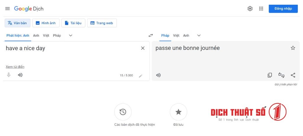 Google dịch tiếng Anh sang tiếng Pháp