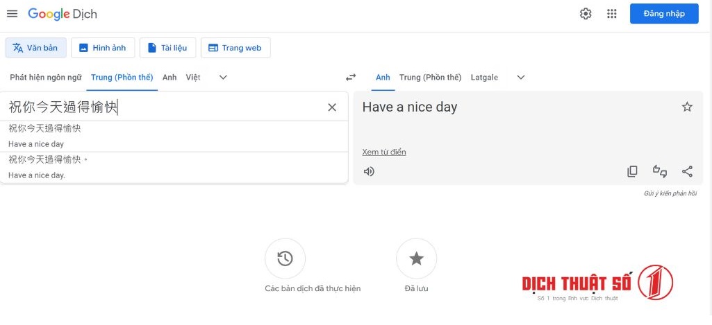 Google Dịch tiếng Đài Loan sang tiếng Anh