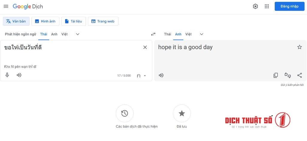 Google Dịch tiếng Thái sang tiếng Anh