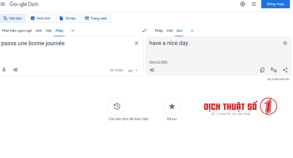 Google Dịch tiếng Pháp sang tiếng Anh