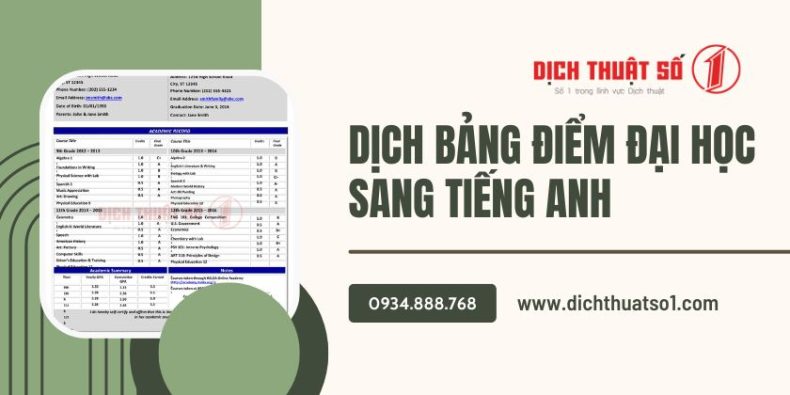 Dịch Thuật Bảng Điểm Sang Tiếng Anh Trọn Gói, Giá Tốt, Lấy Nhanh