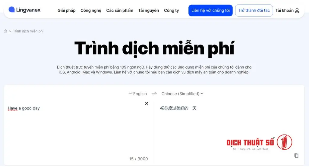 Dịch tiếng Trung chuẩn online Lingvanex