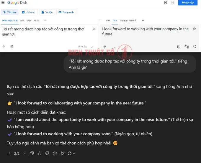 So sánh tính tự nhiên và độ mượt mà khi dùng Google dịch và chat gpt