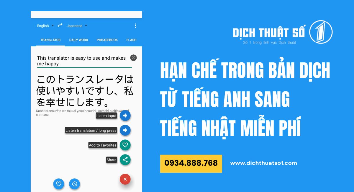 Hạn chế của các bản dịch tiếng Anh sang tiếng Nhật miễn phí